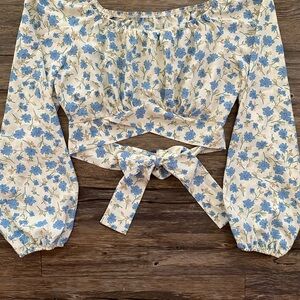 Floral Blue and White Women's Top